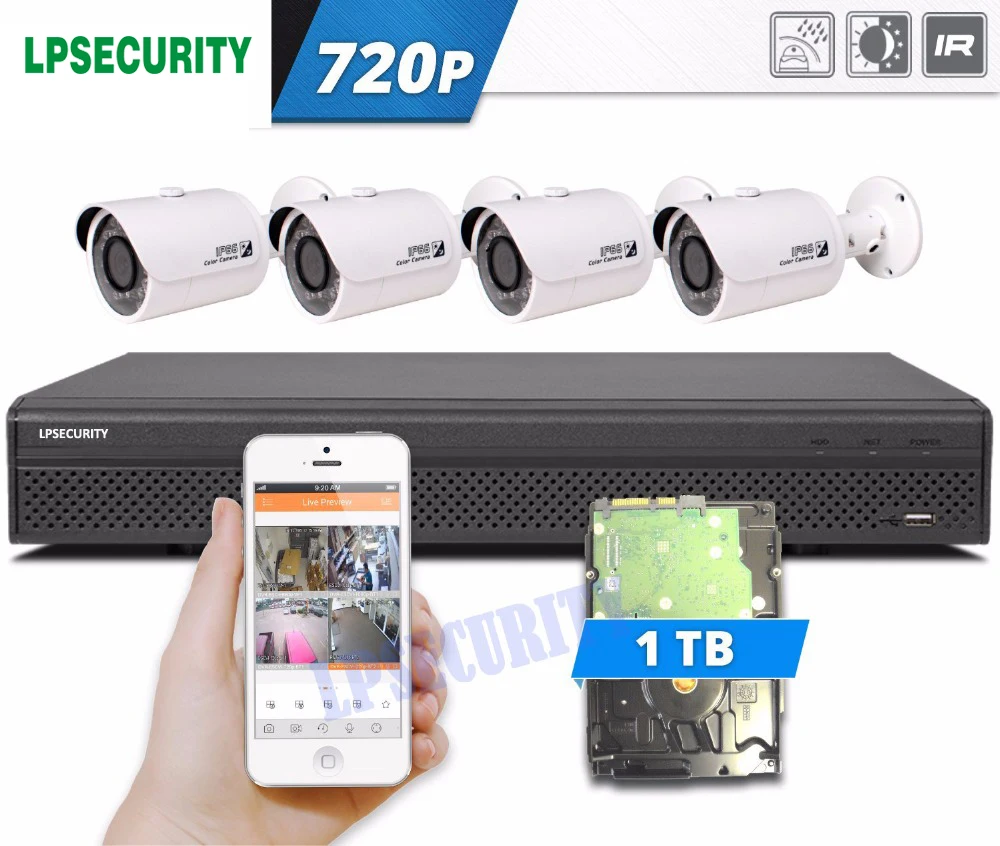 LPSECURITY Security Camera System XVR Reorder 4 channel with 4 HD