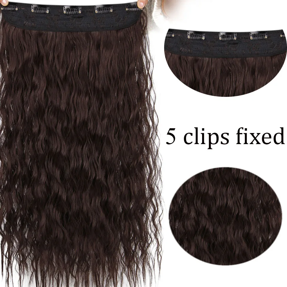 Long Clips in Hair Extension Water Wave Synthetic Natural Hair Blonde Black 22 inches For Women Heat Resistant AISI BEAUTY