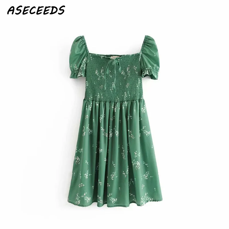 

Summer dress 2019 boho vintage green floral dresses elegant ladies vestidos ruffle korean short casual dress streetwear