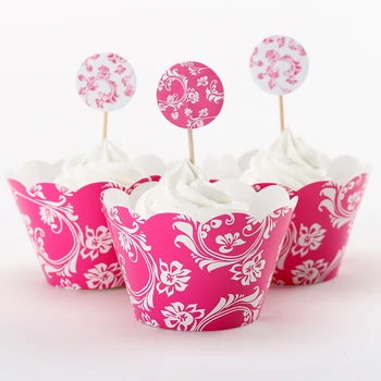

120pcs/lot Red Vines Pattern Cupcake Wrappers And Toppers Picks Cake Decoration In Birthday Or Party Kids Favors