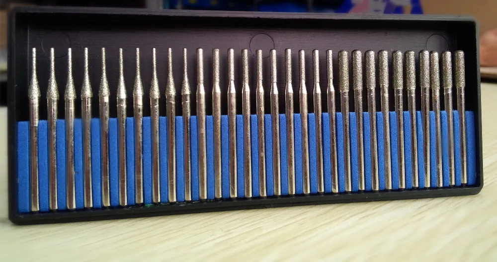 

Talentool dremel use D3mmXL45mm 30pcs/set 1-2-3mm Diamond Electroplated Core Drill burrs Hole Cutter Solid bits for Gems Glass