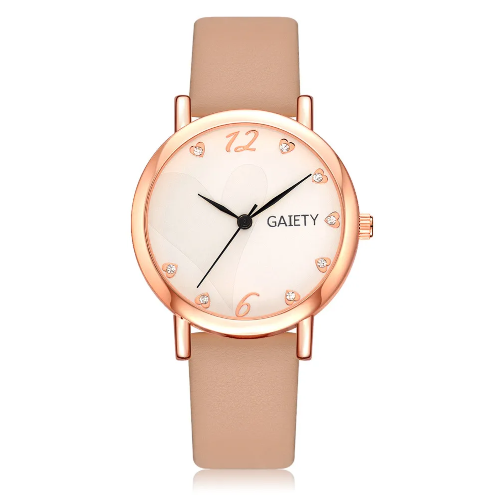 

Women's Leather Watch #G498 Simple Heart Shaped Digital Scale & Diamond Heart Shaped Stamp Fashion Quartz Wrist Watch relogio a6