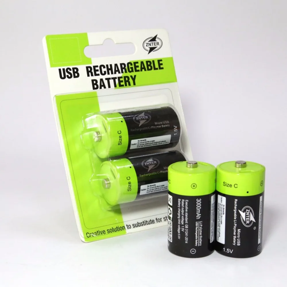 ZNTER 4 шт C Размер 1,5 в 3000 мАч перезаряжаемая литий-полимерная батарея, заряжаемая микро USB кабелем, Прямая поставка - Цвет: only 4 batteries