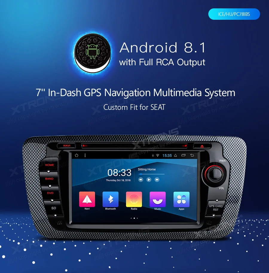 Discount XTRONS 7" Android 8.1 Quad Core 16GB ROM car Multimedia System DVD Player GPS Navigation for Seat Ibiza MK4/6J 2009-2013 RCA 0