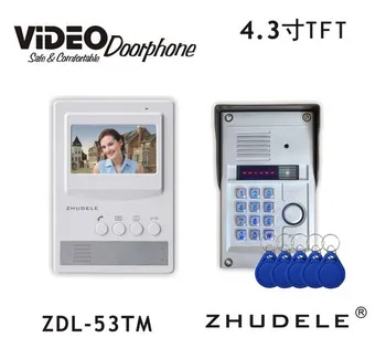 

ZHUDELE Brand 4.3 Inch Video Door Phone Kits Frid Panel Metal Outdoor Camera with Password&ID Card Unlock,Waterproof Cover 1v1