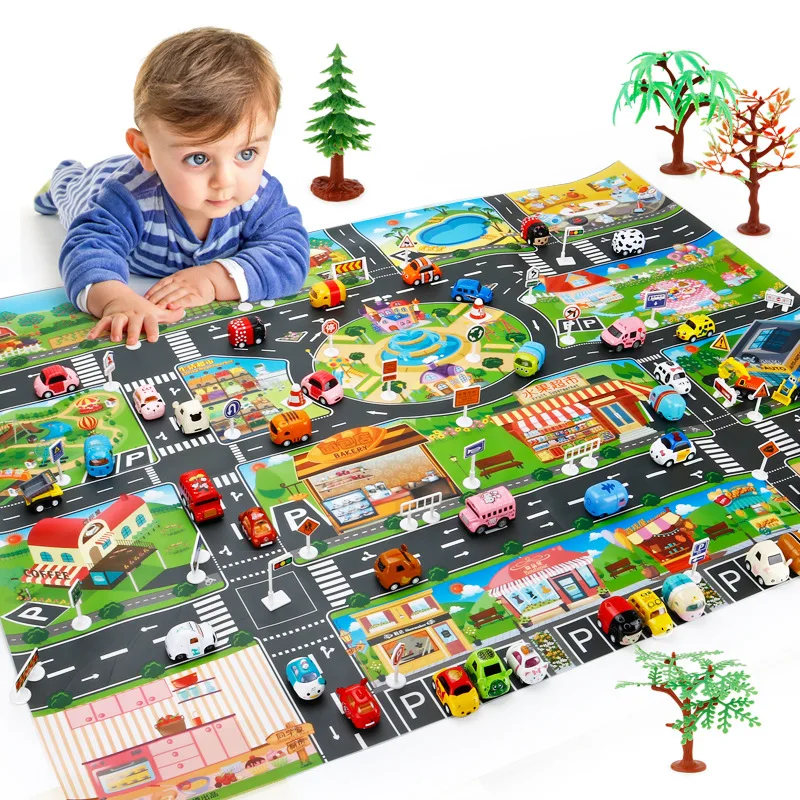 Rodovia de Tráfego de Estrada Esteira do Jogo do Bebê Educativos para Crianças Tapete Cidade Cena Mapa Jogo Brinquedos Jogos Ginásio 3 Tapetes de jogo
