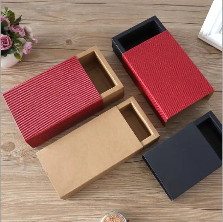 50PCS/Lot Gift box Retail Black Kraft Paper Drawer Box Gift Craft Power