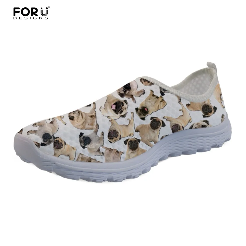 

FORUDESIGNS Cute Pug Dog Casual Brand Summer Sneakers Women 2018 Fashion Light Breathable Mesh Ladies Loafers Flats Casual Shoes