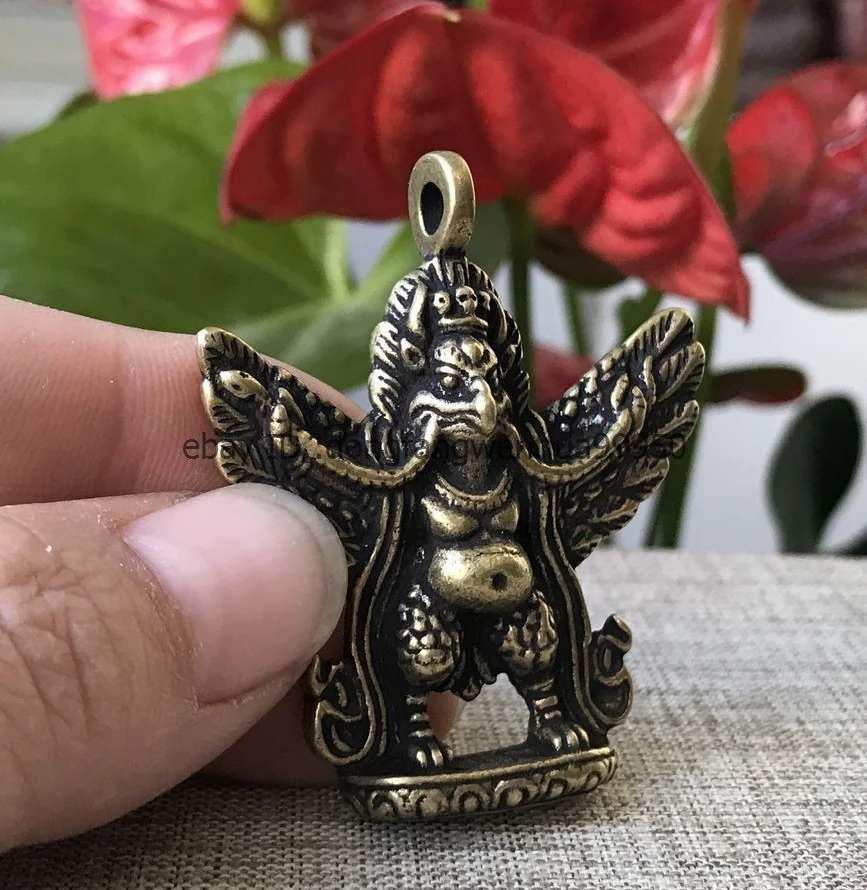 Китайский буддийский из бронзы латунь Garuda Dhwaja птица амулет Статуэтка
