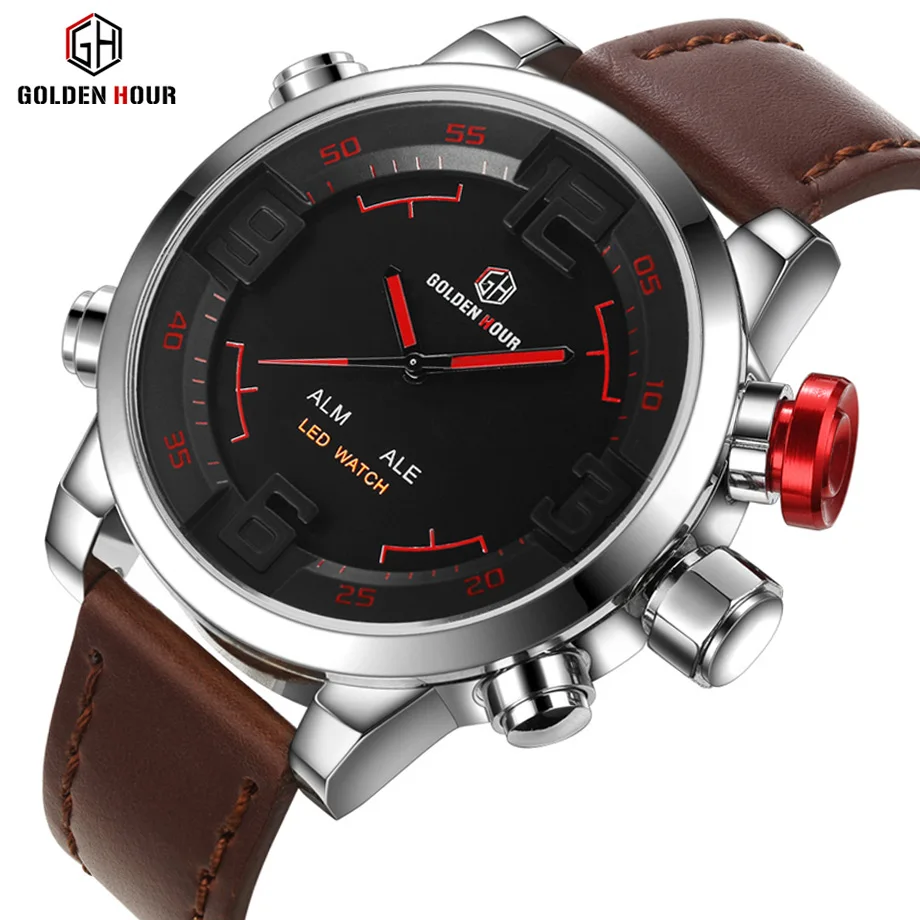 Reloj Hombre GOLDENHOUR стильные мужские часы спортивные из натуральной кожи