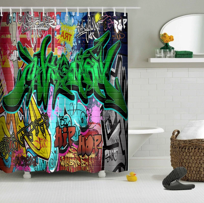 Lb 180 180cm Cool Hip Hop Graffiti Bath Curtains Shower Curtain Waterproof Polyester Fabric For Bathroom Home Decor With 12hooks Curtains Waterproof Shower Curtain Waterproofbathroom Shower Curtains Waterproof Aliexpress