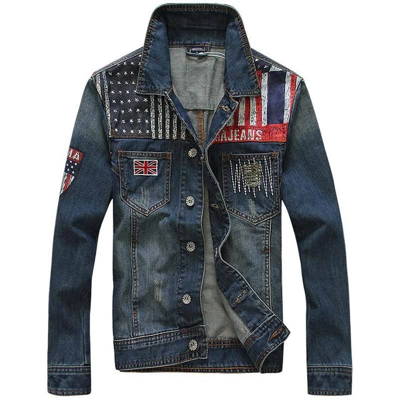 2018 stylish men's denim jacket pocket embroidered denim jacketin
