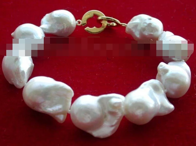 

huij 001111 Genuine Natural 21mm White Reborn Keshi Pearl Bracelet 14k