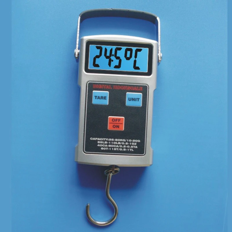 

4In1 LCD Digital Hook Scale 50kg 10g Electronic Hanging Crane Scales Clock Thermometer Tape 110LBTravel Luggage Weighing Balance