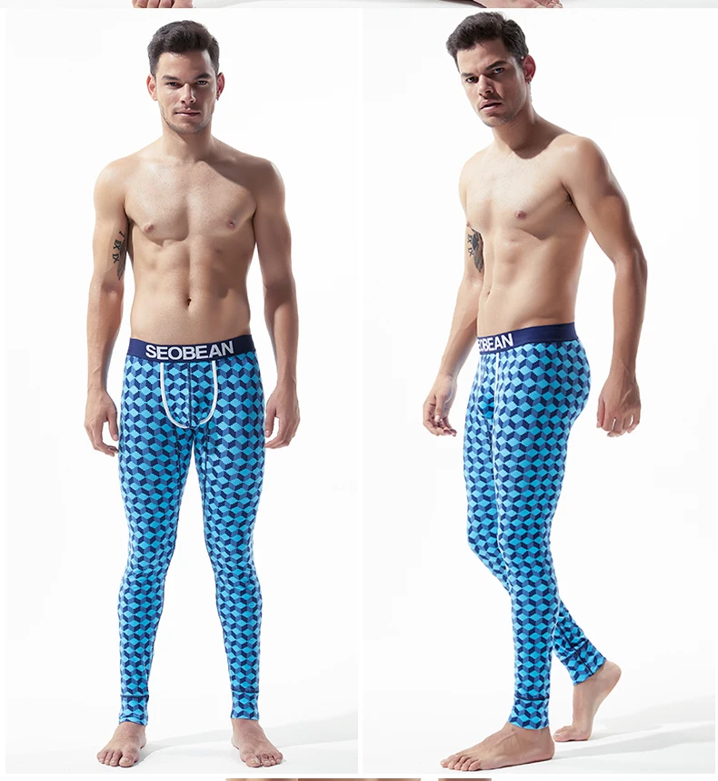 Thermal Long Johns Men Plaid PrintThermal Underwear Long Underpants Warm Leggings Hombre Sexy U Pouch Cotton Winter Male Youth long johns clothes