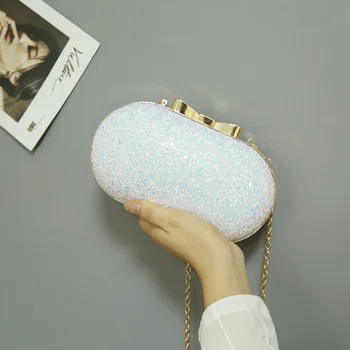 

New Design Fashion Evening Bags Party Clutch Hand Bags Purses Female PU Sequined Hasp Goose egg shaped Bags Women Small Handbags