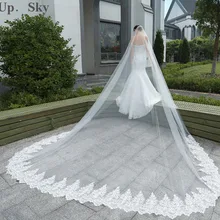 4 метров в длину собор поезд свадебная фата Chic кружевная Фата расшитый кружевом свадебные аксессуары для заказ