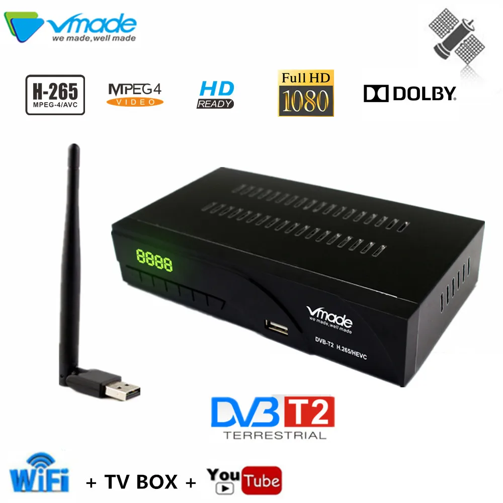 

HD 1080p TV Tuner DVB T2 digital terrestrial TV receiver DVB-T2 k6 h.265/hevc youtube Dolby AC3 TV Decoder with USB WIFI tv box