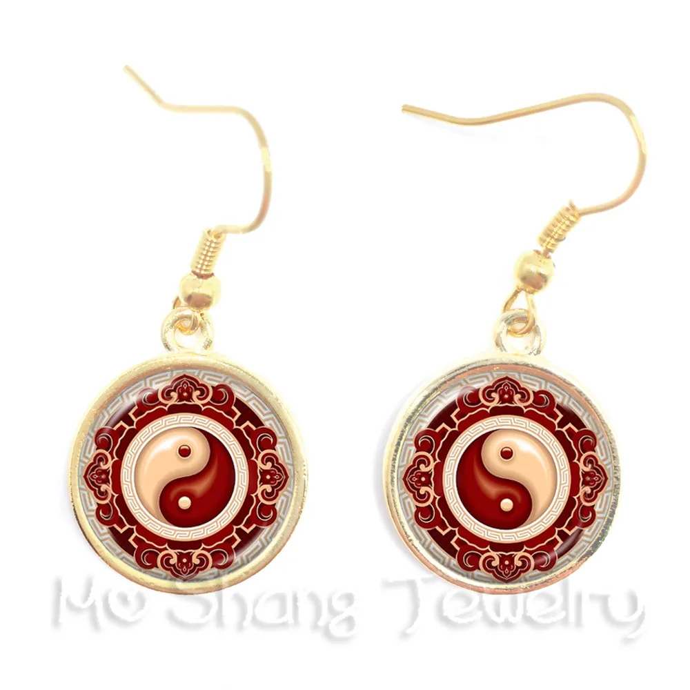 

Black and White Symbol Jewelry Yin Yang Glass Dangle Earrings Taoism Buddhism Spiritual Yin-Yang Harmony Earrings