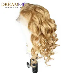 Мёд блондинка человеческих парики глубокая часть 13X6 фигурные Синтетические волосы на кружеве парик предварительно сорвал короткий парик