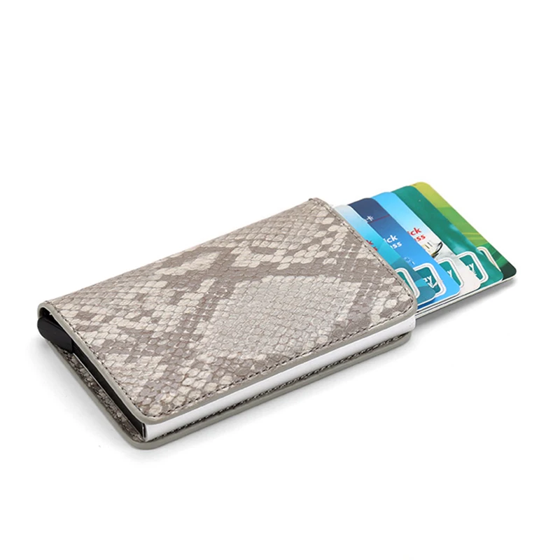 grey snake skin Углеродного волокна RFID металла ID кредитных держатель для карт деньги клип мини кошелек в деловом стиле для мужчин Алюминий Автоматический чехол для банковских карт - Цвет: grey snake skin