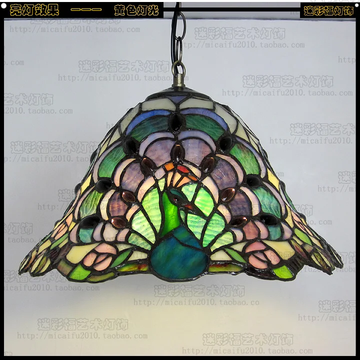 

32cm Tiffany peacock Stained Glass Suspended Luminaire E27 110-240V Chain Pendant lights for Home Parlor Dining bed Room