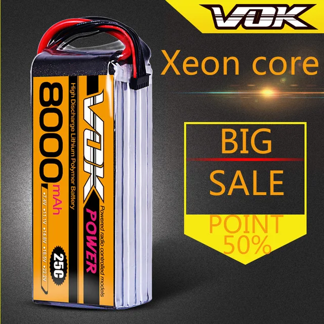 

7.4V 8000mAh 2S 25C VOK Lipo RC Batteries Deans Plug for Remote Control Toys Rechargeable Li-poly Battery Pack