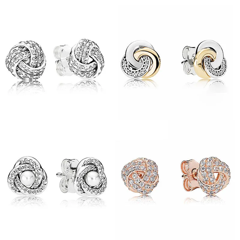 

Interlinked Circles Sparkling Love Knot Earring Studs 925 Sterling Silver Earrings For Women Wedding Party Gift Pandora Jewelry