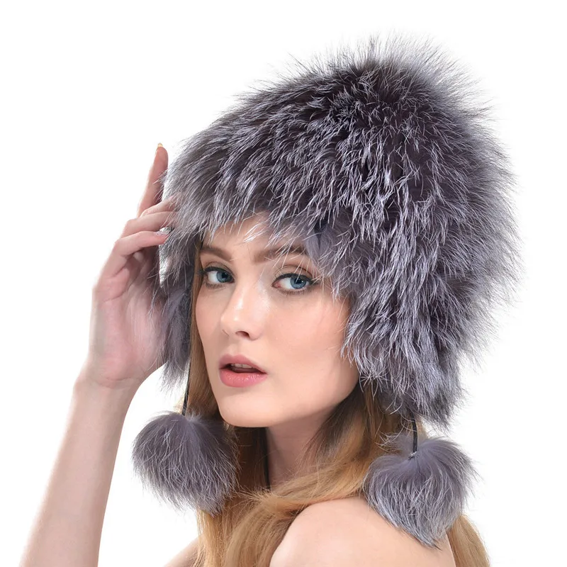 Новинка зимы натуральный мех шапочки Casquette для женщин Silver Fox меховая шапка красота для девочек на открытом воздухе Теплый Лисий мех шапки LH326 - Цвет: color 1  silver