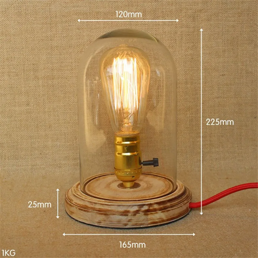 Винтажная деревянная основа и стеклянная абажурная настольная лампа, ретро Эдисона настольная лампа для чтения спальня светильник на прикроватный столик