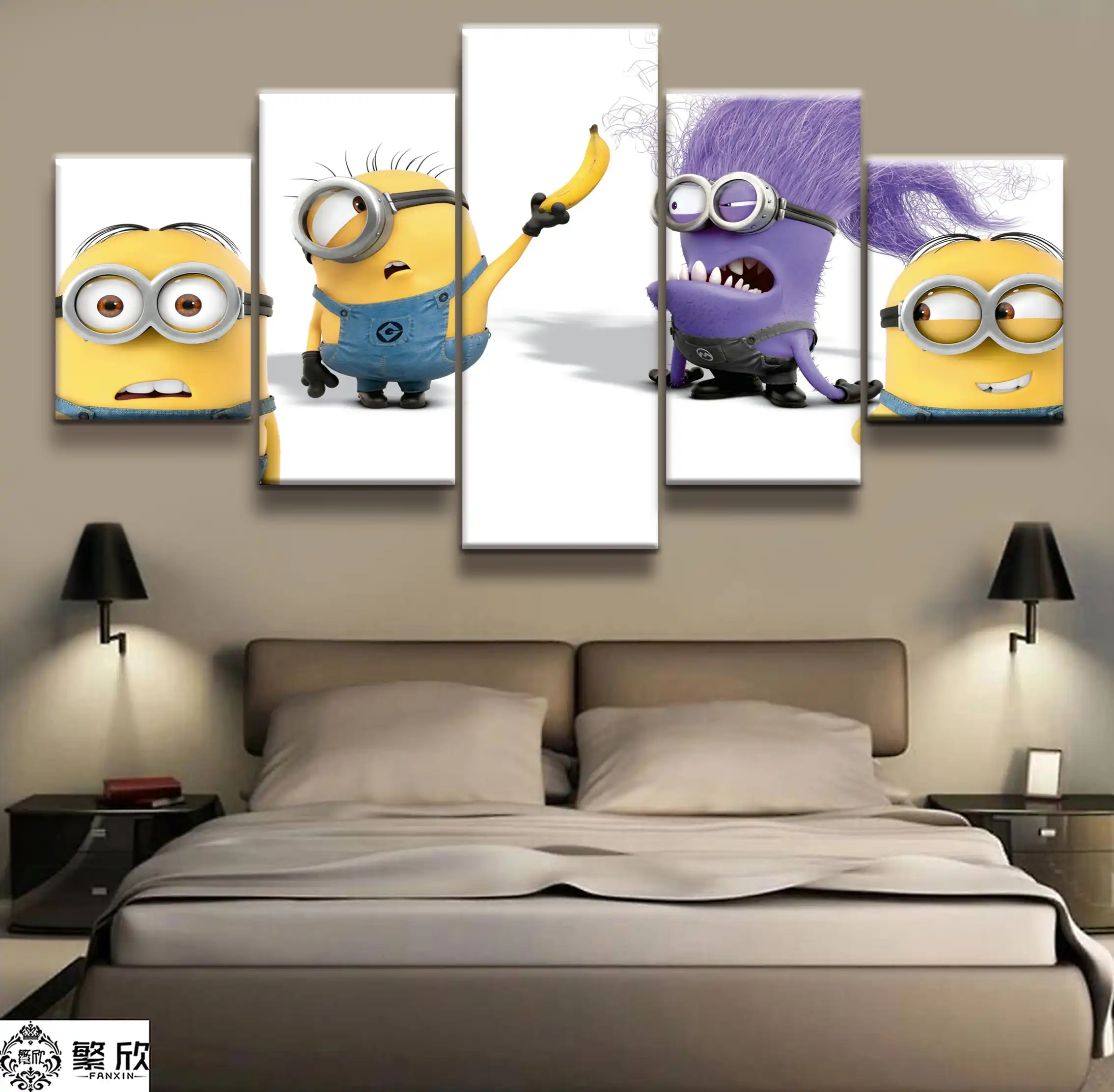 5 Panel Minions Cartoon Movie Poster Canvas Printed Painting For Living Room Wall Art Decor Picture Artworks Poster