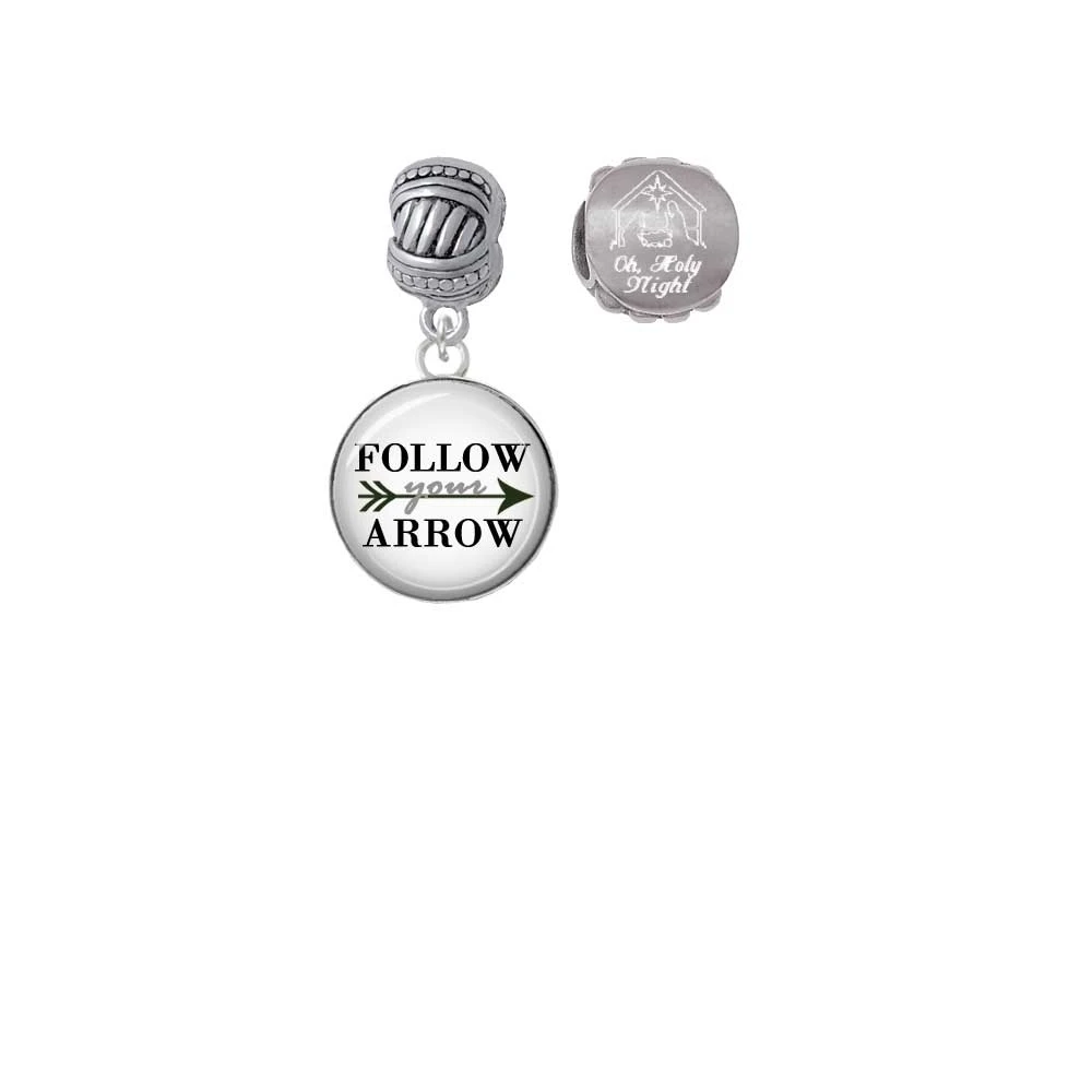 Silvertone Domed Follow Your Arrow Come Let us Adore Him Charm Beads (Set of 2)