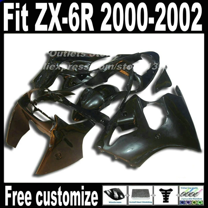 

Motorcycle Fairings set for Kawasaki ZX6R 2000 2001 2002 Ninja 636 fairing kit ZX-6R 00 01 02 all black bodywork AF25