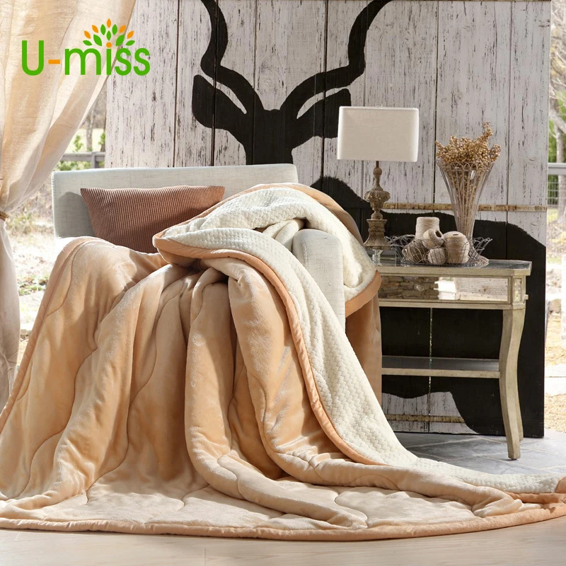

U-miss Autumn and Winter Warm Sofa Bed Flannel Blanket Double Composite Merbau Thickening Blanket