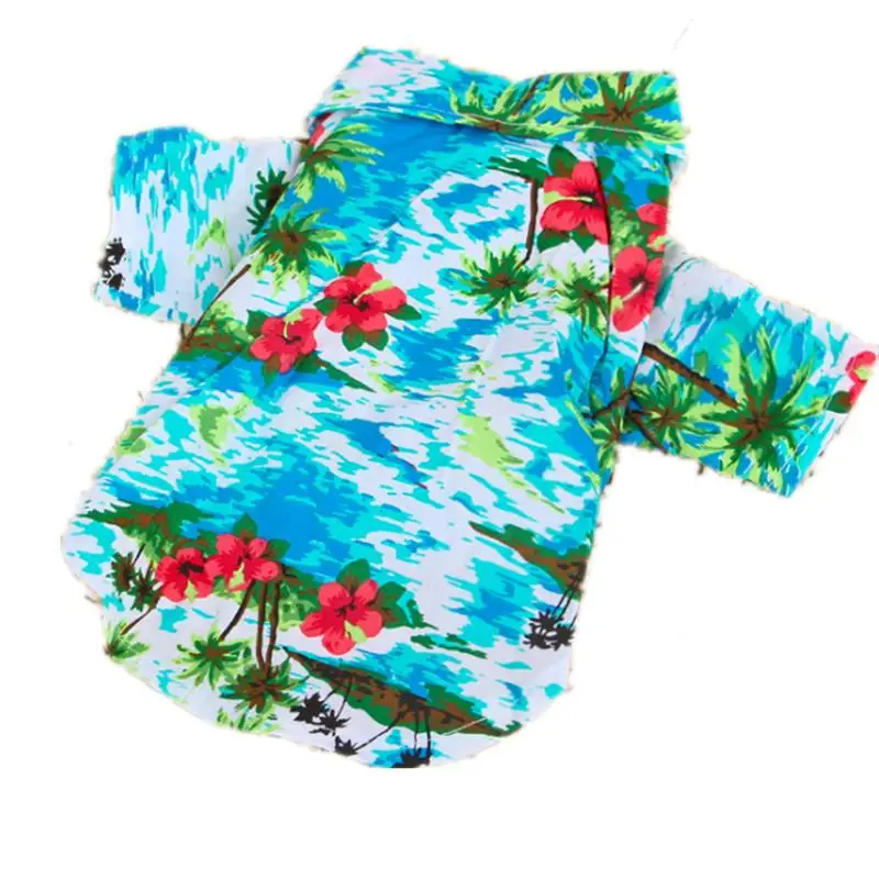 Летняя Пляжная рубашка с милым принтом собаки Гавайи пляжная Повседневная рубашка туристическая с ананасом Фламинго короткий рукав маленькая собака блуза с принтом кошки - Цвет: Blue