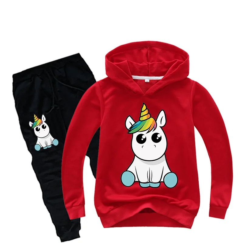 New Children's Set Children's Hoodies+ Pants 2 Pcs Tracksuit Boys And Girls Spring Autumn Unicorn Take Off Gesture Clothing Set