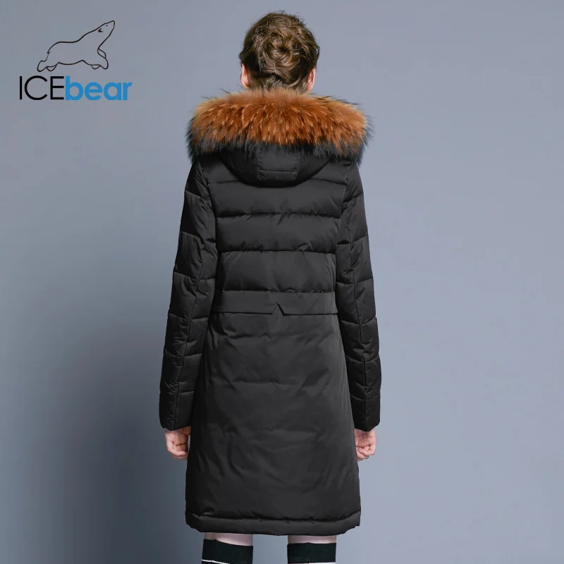 ICEbear Новинка женское пальто облегающая женская куртка меховой воротник из енота бренд одежды толстая теплая ветрозащитная куртка GWD18253
