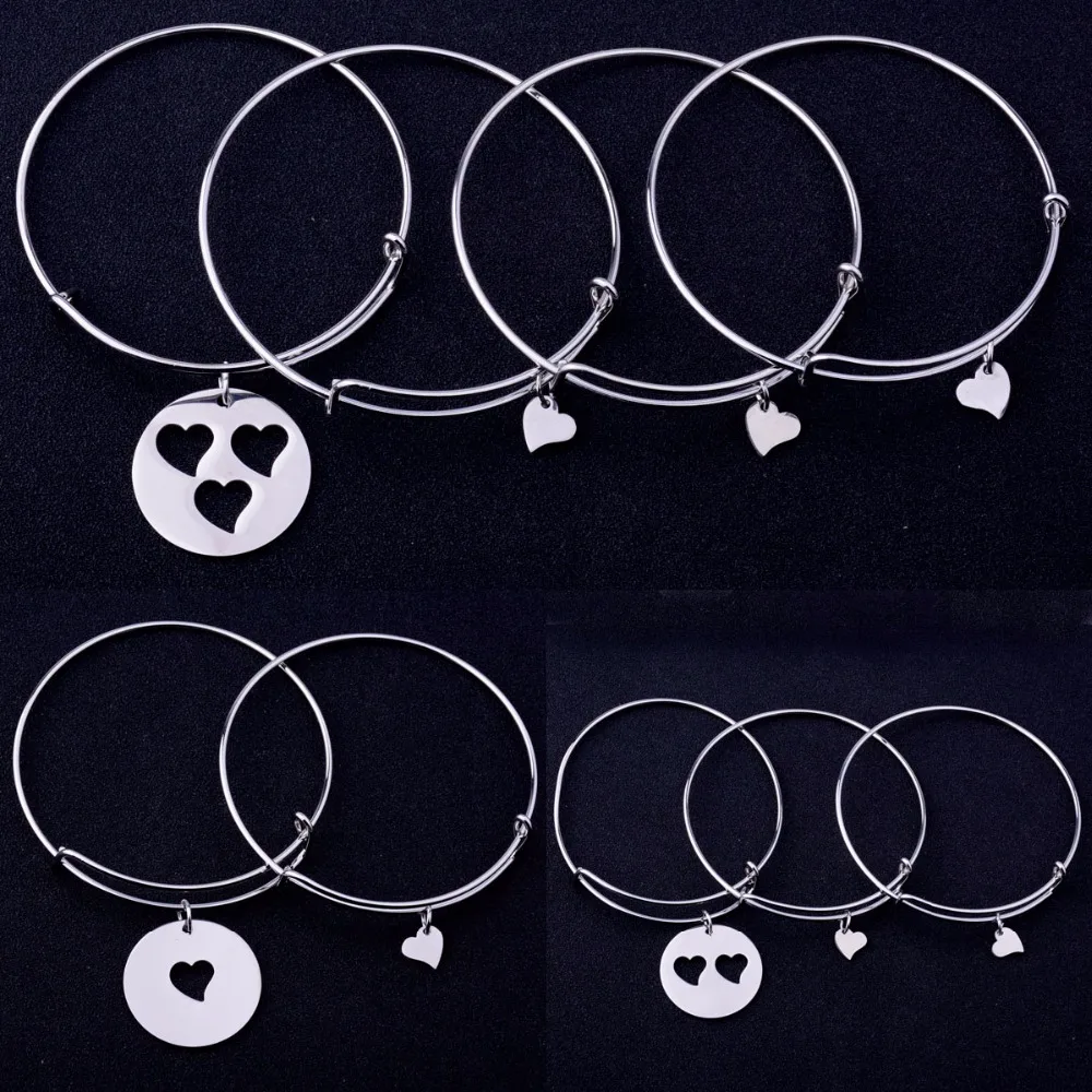 

Fashion Stainless Steel Matching Heart Charms Bangle Family Love Mother Daughter Bracelet Women Girls Mom Mothers Gift Jewelry