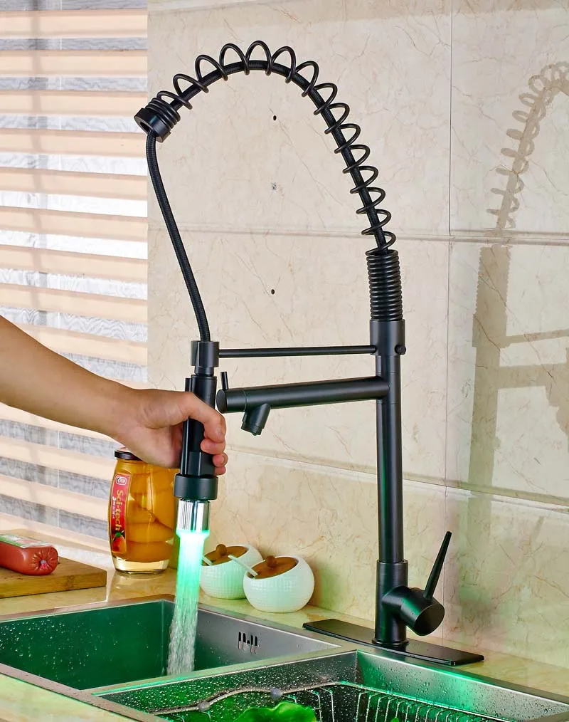 

Oil Rubbed Bronze Kitchen Sink Faucet 360 Degree Rotate Kitchen Sink Faucet LED Spout Mixer Tap with Cover Plate