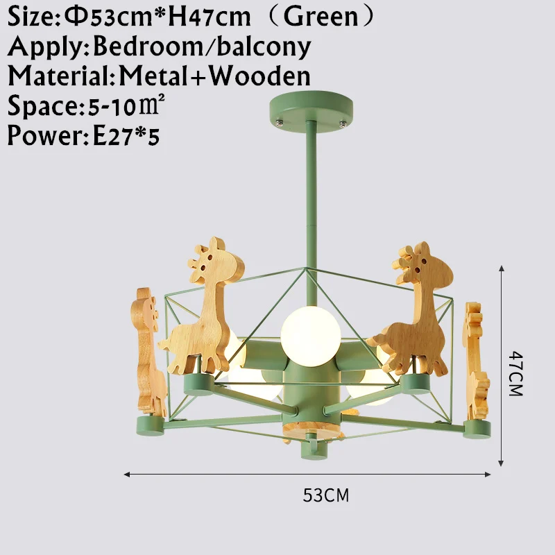 Новинка, светодиодный светильник в виде животных, деревянные люстры для гостиной, деревянные обеденные светильники, современные потолочные люстры, освещение - Цвет абажура: Зеленый