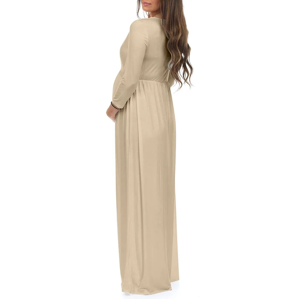 Maternity Dresses Summer sexy dress women Pregnant Clothes Cotton 3/4 Sleeve Casual Ruched Loose Plus Size Maxi Dress pregnancy