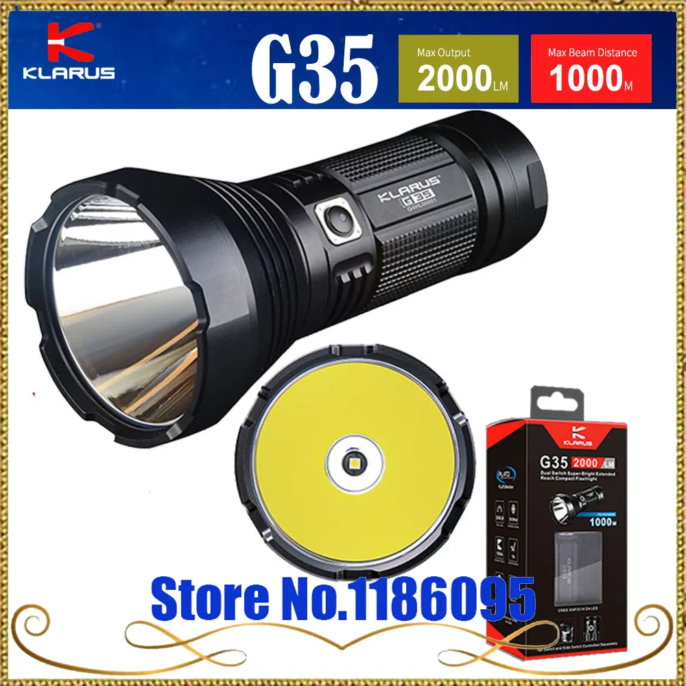 

KLARUS G35 flashlight CREE XHP35 HI D4 LED 2000LM Max beam distance 1000M, best suited for outdoor adventures; search Torch