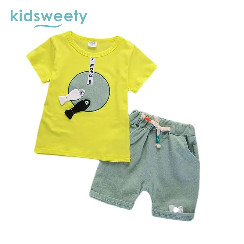

Kidsweety Kids Sets 2017 Summer Girls Cotton Cartoon T-Shirt Pants Unisex Baby Suits Boys Print Pocket Shorts Twinset Kids Sets