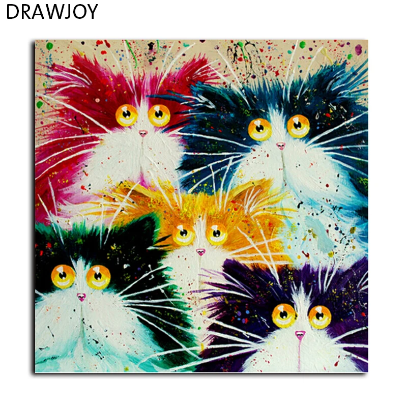 

DRAWJOY Framed Picture Painting By Numbers DIY Coloring By Numbers On Canvas Colorful Cats Home Decor 40*50cm Painting GX4039