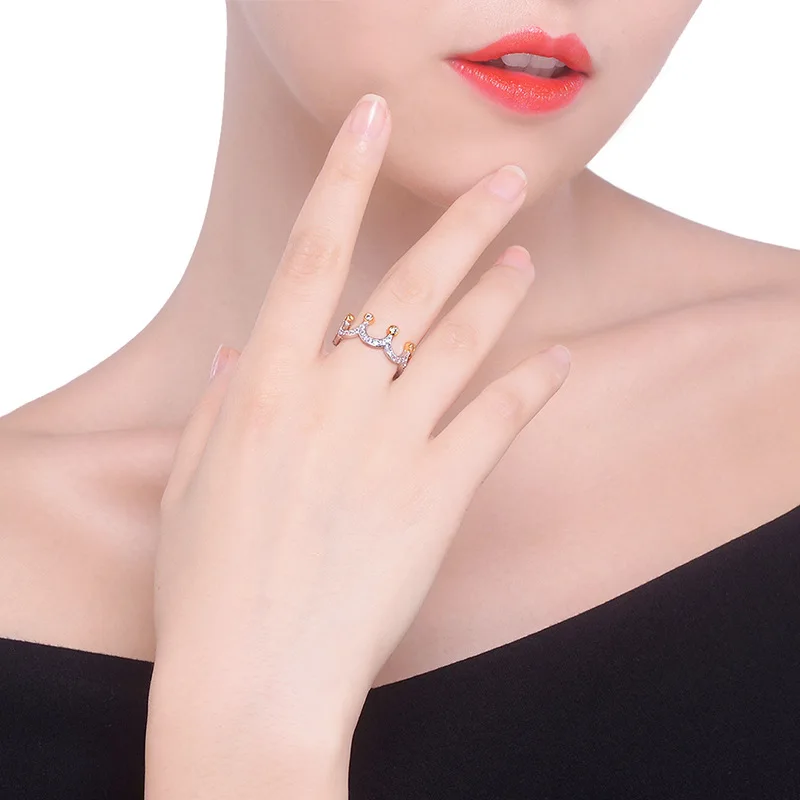 YINHED Wedding Jewelry Finger Crown Rings For Women 925 Silver Cubic Zirconia Ring Female Engagement Party Hot Sale ZR470