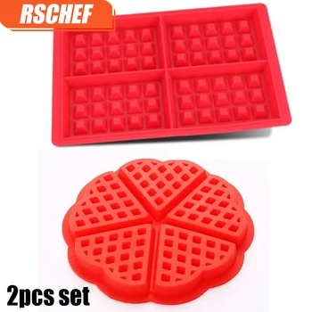 

2Pcs Heart and Rectangles Shapes Waffle Mold Maker Food Grade Silicone Mould Baking Cookie Cake Muffin Cooking Tools