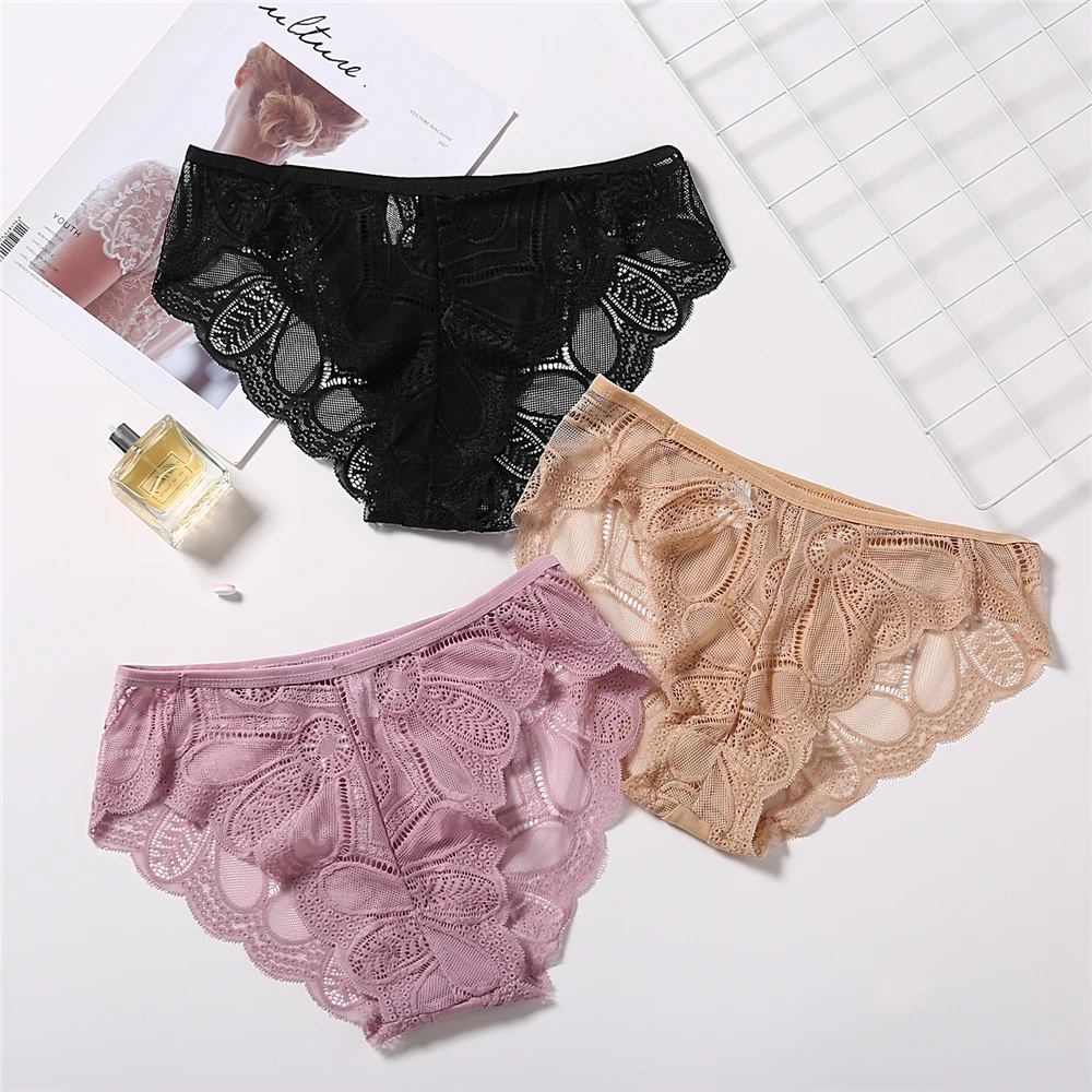 

Floral Lace Panties Simple Soft Breathable Briefs Women Bowknot Underwear Lingerie Panties Sexy Woman Female Underpants 2019