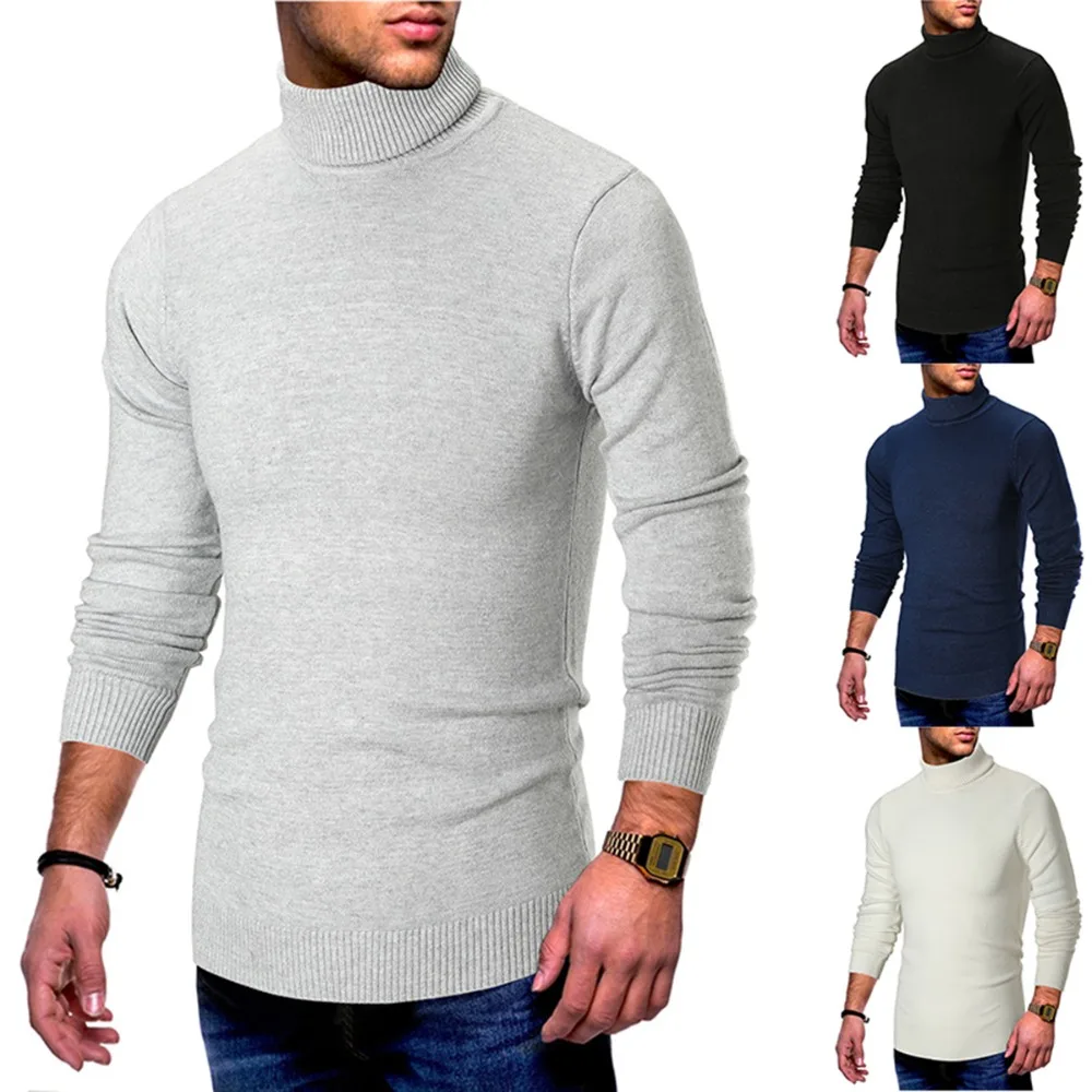 2018 New Autumn Winter Men Long Sleeves Turtleneck Solid
