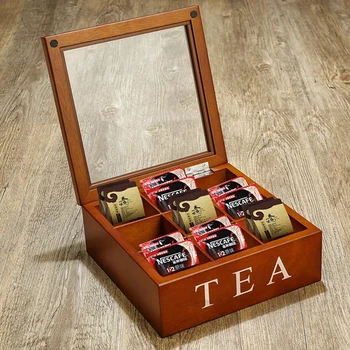

New large Wood wool coffee caddy tea caddy 23*24*9cm storage box American oak storage box 9 fps wood box Grid removable
