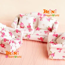 1:12 Кукольный домик Миниатюрный для куклы кукольный дом мебель Роза двойной и один диван W/подушки гостиная 3 шт